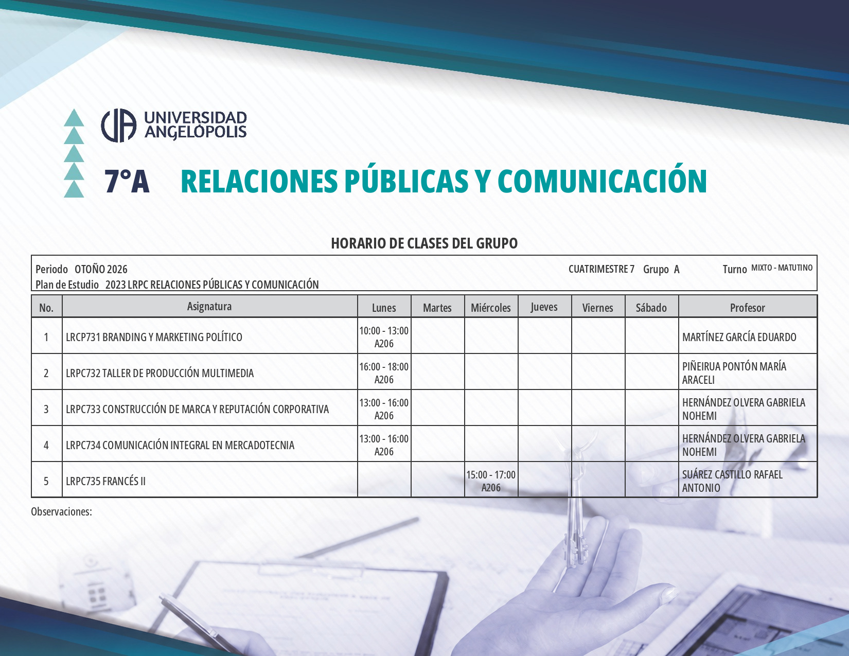 Horario RPC 4°